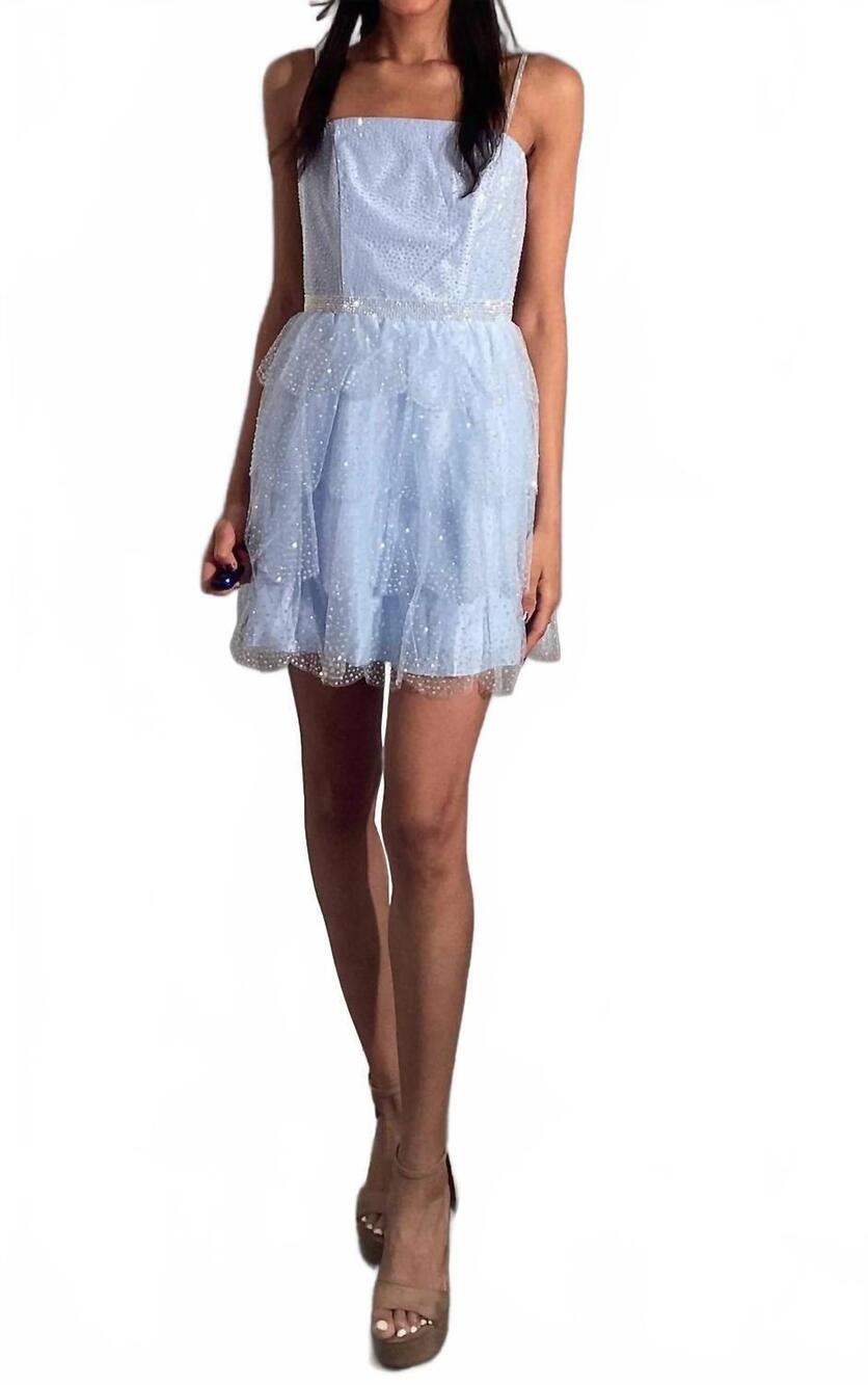 NEW JOVANI all over crystal ruffle tiered dress in light blue